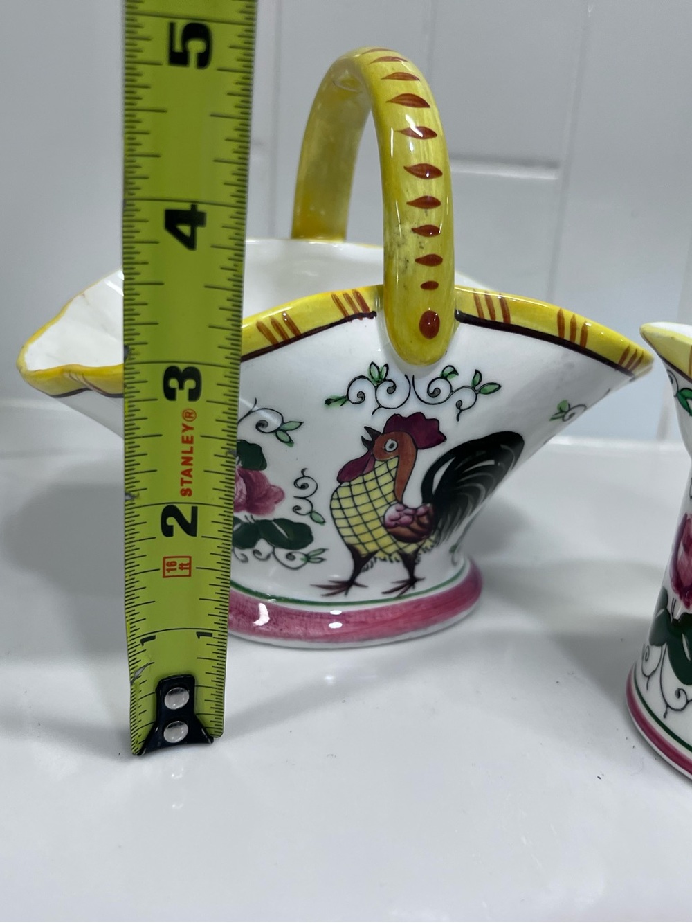 Vintage PY Early Provincial Rooster And Roses Ucago Pitcher Basket & Bowl - Picture 3 of 8